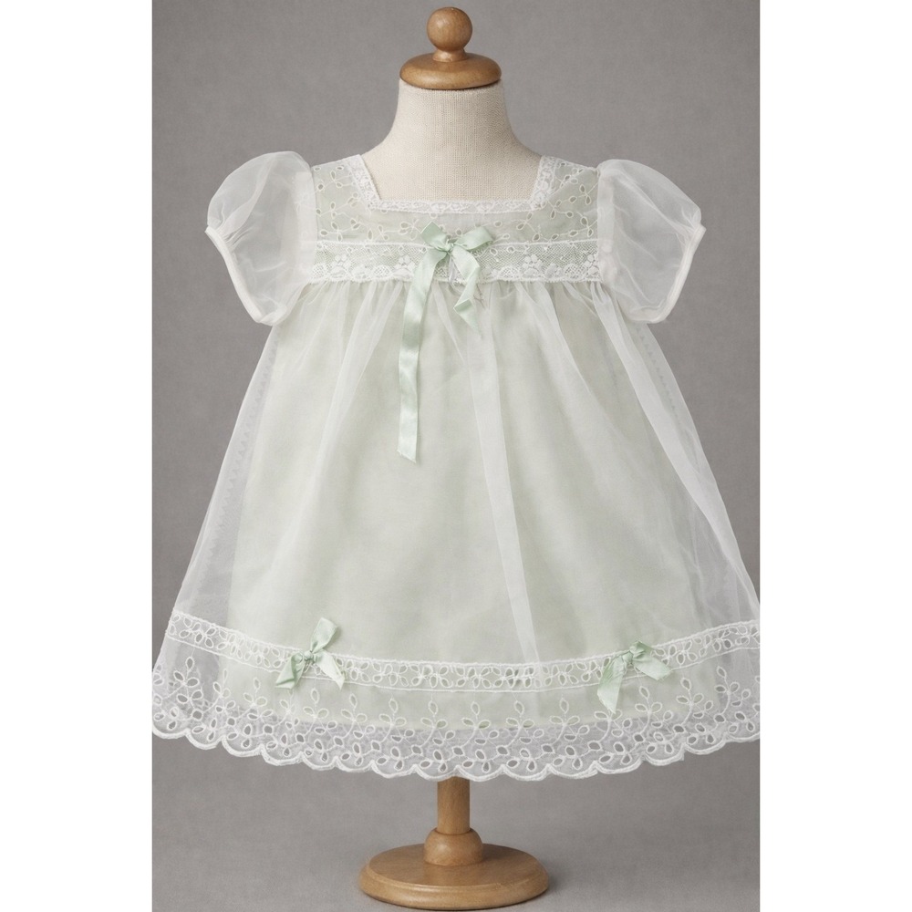 Vintage 50s Infant Dress by Carol Joy Creations 0-6M Heirloom Keepsake Green